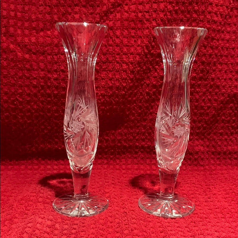 Elegant Crystal Glass Vases. Pinwheel Crystal, collectors. Bud Vases